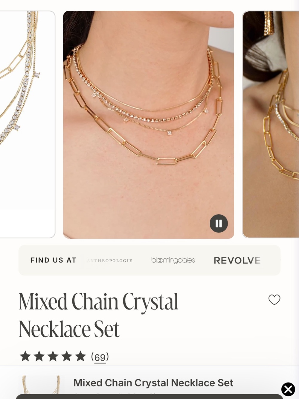 ettika Gold Mixed Chain and Crystal Layered Necklace Set